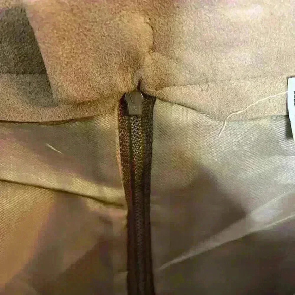 Vintage Ultra Suede Skirt Womens 16 Tan‎ Zip Pleats Midi Corpcore Classic - Picture 7 of 11